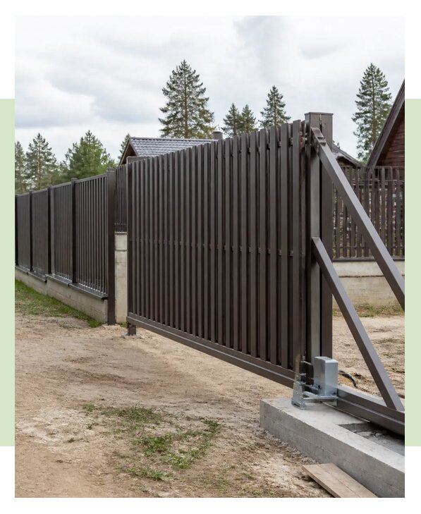 Забор из евроштакетника с откатными воротами в Инте